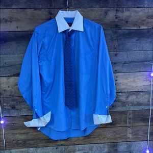 Donald Trump Men's Blue Dress Shirt w/ White Collar & Cuffs with a Don Loper Tie